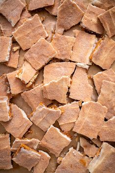 pieces of bread that have been cut into squares and placed on top of each other