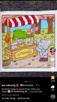 a card with an image of a koala bear and a lemonade kiosk