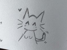 a drawing of a cat with hearts on it's chest and eyes drawn in black ink