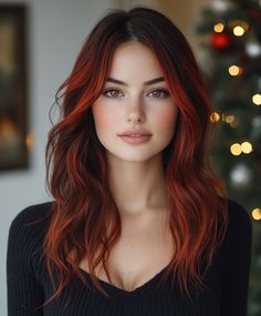 For those who love Fun Hair Color Ideas For Brunettes, a holly red ombre blends deep brunette roots with bright, festive red ends. This Creative Hair Color Brunettes idea is perfect for adding a playful twist to your holiday style. Embrace the warmth of Brunette Christmas Hair with this bold look that’s sure to stand out during holiday parties. Hair Color Brunettes, Deep Brunette, Female Book Characters, Brunette Roots, Creative Hair Color, Creative Hair