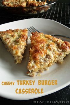 two slices of cheesy turkey burger casserole on a plate