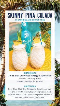 an advertisement for skinnyy pina colada with pineapples and blueberries