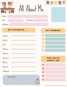 a printable birthday wish list for kids with the words all about me on it