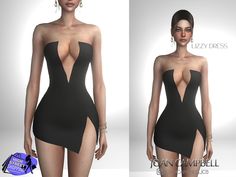 two pictures of a woman in a black swimsuit with one side cut out and the other side split open