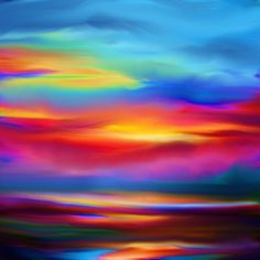 an abstract painting of colorful clouds in the sky