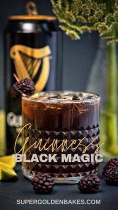 guinness black magic in a glass next to some fruit