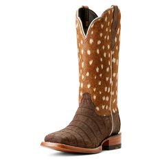 Suede caiman belly and axis deer print come together beautifully in this head-turning pair. The traditional profile and understated design make it timeless; an extra layer of heel-to-toe cushioning keeps you comfortable in the arena or around town. Frontier Angelina Western Boot | Product Features : 0 : ATS® technology provides ergonomic support on uneven terrain, 1 : TekStep provides toe-to-heel cushion for comfort, 2 : Removable Pro Performance insole for cushioning and shock absorption, 3 : H Caiman Boots, English Riding Boots, Axis Deer, Cowgirl Clothes, Horses Western, Womens Work Boots, Western Life, Pink Cowgirl, Stocking Stuffers For Kids