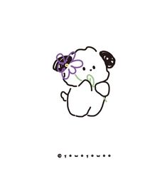 a drawing of a teddy bear with a purple bow on its head