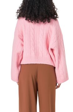 Dropped shoulders and wide long sleeves add to the casual charm of this cozy wool-kissed sweater knit with textured cable stitches. Crewneck Long sleeves Ribbed cuffs and hem 75% polyester, 18% nylon, 6% wool, 1% spandex Hand wash, dry flat Imported Stitch Sweater, Cable Stitch, Pink Fits, Nordstrom Store, Sweater Knit, Drop Shoulder, Knitted Sweaters, Cable, Hand Wash