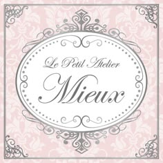 a pink and silver frame with the words le petit belier menu written in french