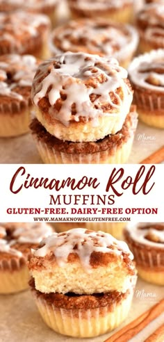 cinnamon roll muffins with glaze - free dairy - free option on top