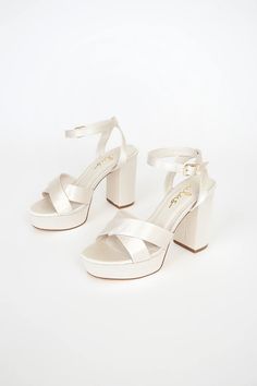 Cute Ivory Ankle Strap Heels - Platform Heels - Ivory Heels - Lulus White Heels Aesthetic, Jennie Closet, Hoco Heels, Hoco Shoes, Ivy Shoes, Ivory Heels, Dr Shoes, Cute Shoes Heels, Heels Platform