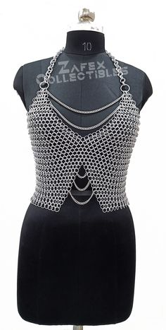 Chainmail Top/Bra, Metal Chain Layers, Aluminum Jump Ring, body Jewelry Stylish Medieval Top Ren Faire Cosplay Costume, Festival Outfit Product Details Material : Aluminum,  Ring Size : 09mm, 16 Gauge Ring type : Butted Ring Color : Silver Finish : Anodized All Size And All Gauge are available You can also share your costume size The product that we offer to our clients are high quality, beautifully designed and high performance. If you have any questions please write to me. Thanks If You Can No Chain Mail Ren Faire, Gothic Chain Body Jewelry For Festivals, Gothic Body Jewelry With Chain For Festivals, Gothic Festival Body Jewelry With Chain, Chain Mail Outfit, Diy Chain Mail, Chainmail Outfit, Chain Mail Pattern, Chain Mail Top