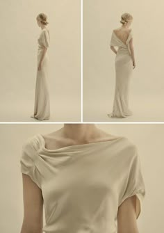 the back of a woman's dress is shown in three different angles, including one with