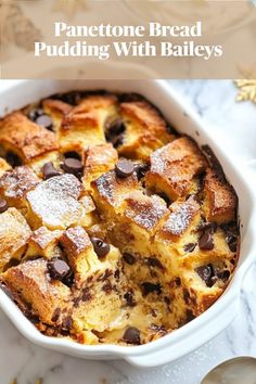 A comforting bread and butter pudding made with panettone and enhanced by a Baileys twist, creating a cozy, easy festive dessert. Irish Christmas Desserts, Irish Christmas Food, Quick Holiday Treats, Christmas Dessert Menu