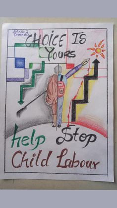 a child's drawing on paper with the words help stop child labor written below