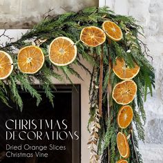 christmas decorations with orange slices and greenery