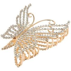 Dimensions: 4.13" H x 2.72" W x 1.75" D Material: Metal & Plastic Color: Gold & Clear Age Grade: 16+ Quantity: 1 Let a fluttering friend help you keep your hair in place by using this Rhinestone Butterfly Claw Hair Clip! This clip is shaped like a beautiful butterfly with elegant wings and curling antennae. The larger wings are lined with uniform teeth to securely stay in place, while the other wings are smaller to easily hold on to. Dazzling rhinestones decorate the wings for a standout shine. Butterfly Hair Clip, Claw Hair Clips, Butterfly Hair, Christmas Fashion, Christmas Jewelry, Beautiful Butterflies, Stocking Stuffers, Hair Clips, Fashion Accessories