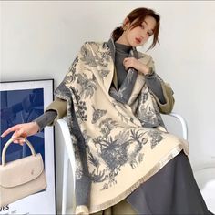 Luxury Winter Cashmere - Viscose Scarf Warm 60 Inches Long Scarves Use As Shawl Wraps Thick Gray And Cream Colors Mirrors Dior High Fashion Looks, Cashmere Pashmina, Luxury Scarves, Cashmere Shawl, Twilly, Women Shawl, Pashmina Shawl, Pashmina Scarf, Warm Scarf