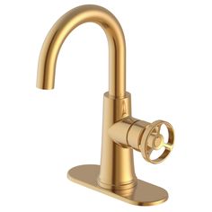 a gold faucet on a white background with clipping for text or image