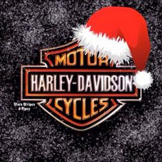 the harley davidson logo with a santa hat on it's head and words motor harley - davidson cycles