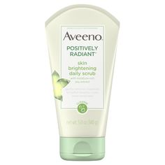 Gently buff away surface impurities, dead skin & oil for softer, brighter, more even-toned skin with Aveeno Positively Radiant Skin Brightening & Exfoliating Daily Face Scrub. It gently exfoliates skin & helps improve skin's tone & texture & reveals radiant-looking skin. This scrub leaves skin looking smooth & feeling refreshed & makes skin feel silky after 1 day. The soap-free & oil-free formula combines moisture-rich soy extract with naturally derived granules t Aveeno Positively Radiant Daily Scrub, Gentle Face Scrub, Aveeno Positively Radiant, Dermatologist Recommended Skincare, Gentle Face Wash, Exfoliating Face Scrub, Soy Bean, Face Scrubs, Skin Oil