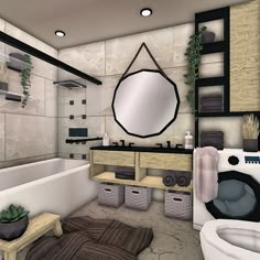 a bathroom with a toilet, sink, and bathtub in the middle of it