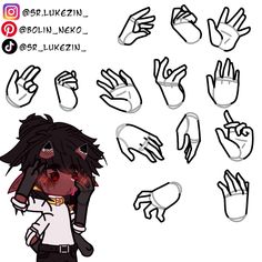 an animated drawing of a person with many hands and fingers in different positions, including the hand gesture