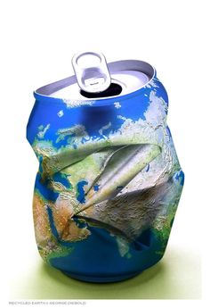 a blue can with an image of fish on it