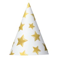 a party hat with gold stars on it