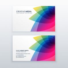 two business cards with colorful shapes on them