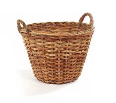 a wicker basket is shown on a white background with clipping for the handles