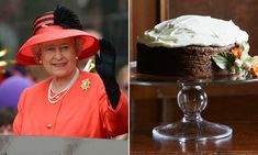 two pictures one with a cake and the other with a woman in an orange outfit