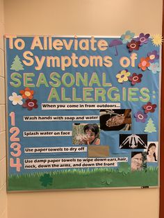 a poster on the wall that says to alleviate symptons of seasonal allergies