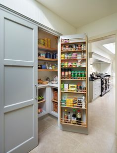 an open pantry with lots of food in it