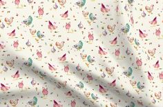 a white background with pink and blue chickens on it's sides, all over