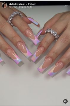 French Tip Modern Nails, 3d French Acrylic Nails, Spring Acrylic Nails Baddie, Pieces Birthday Nails, Cotton Candy French Tip Nails, Fancy Birthday Nails, Long Birthday Nails Inspiration, Ballerina Nails Spring, Birthday Nails 2023