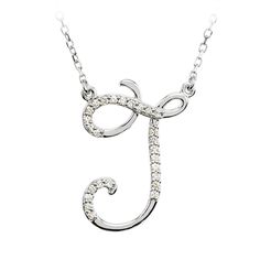 Express your individuality with a beautiful, sterling silver script initial necklace. Each letter J is approximately 15mm (9/16 inch) in width by 20mm (3/4 inch) in length and includes an attached 1mm width, 16-inch long diamond-cut solid cable link chain with a lobster claw clasp. Pinpoint set with 26 full-cut, G-H color, I2 clarity natural diamonds totaling 1/8 carat. Silver Necklace Outfit, Nose Jewels, Initial J, J Necklace, Cross Jewelry Necklace, Script Initial, Silver Bracelets For Women, Best Friend Jewelry, Bow Jewelry