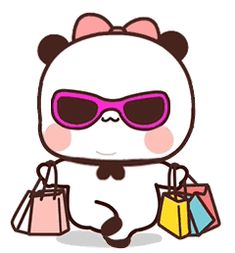 a panda bear wearing sunglasses and holding shopping bags