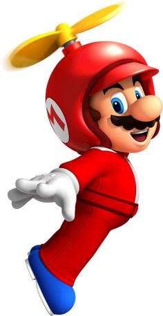 an image of mario running with a helicopter on his head