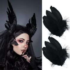 Brand New, Never Worn Or Used High-Quality Fast And Reliable Shipping Available Open To Offers Color Black You Will Get 2pcs Black Feather Hair Clip For Stage Performance Headpiece Halloween Crow Cosplay Costume Occasions: Black Feather Hair Clip Are Suitable For Halloween Party, Stage Hair Design The Women's Feather Hair Accessories With Black Feather Ornament, Soft Feather Will Add More Charming And Elegant For Your Hair Bird Hair Accessories, Crow Queen Costume, Crow Headpiece, Feather Hairstyle, Crow Party, Crow Cosplay, Bird Oc, Wing Reference, Feather Costume