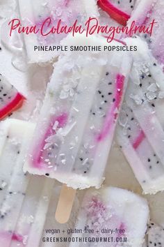 an image of popsicles with pink and white toppings on them in the shape of dragon fruit