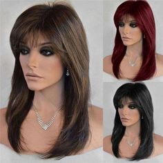 Full Wig Wigs w/Bangs Real Natural Women Lady Party Cosplay Medium Straight Hair | eBay Medium Straight Hair, Petite Blonde, Black Hair Wigs, Straight Hairstyles Medium, Wig Black, Wig Party, Hairpieces For Women, Natural Wigs, Long Straight Hair