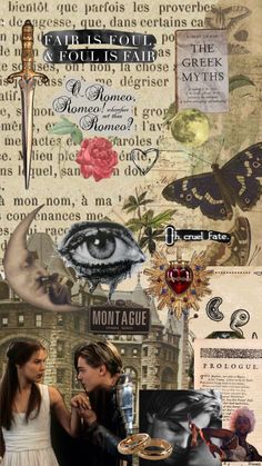 the collage is made up of many different images and words, including an eye