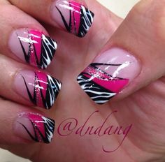 Pretty Pink Zebra Nails, Pretty Fingers, Nail Design Glitter, Sarah White, Pedi Ideas, Nails Arts