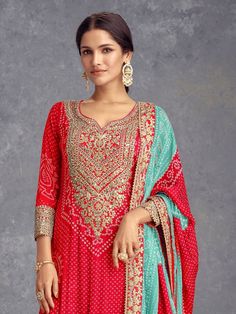 Red Chinon Palazzo Suit with Bandhani Printed,Designer Embroidery Work Processing Time : 7 Business Days Work : Bandhani Printed,Designer Embroidery Work Fabric:Top : Chinon Bottom : Chinon Dupatta : Chinon Color:Top : Red Bottom : Red Dupatta : Red Red Bandhani Dupatta, Bandhani Suit, Suit Palazzo, Salwar Kameez Mens, Red Dupatta, Bandhani Dupatta, Patiyala Dress, Printed Embroidery, Designer Embroidery