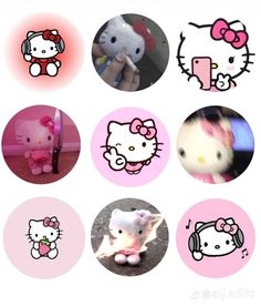 the hello kitty stickers are all pink and have different designs on them, including one with