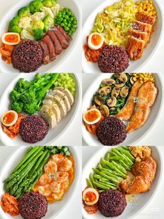 four plates filled with different types of food