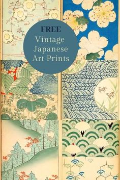 japanese art prints with the text free vintage japanese art prints on it's side