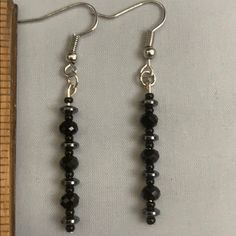 Handmade By Me, Hematite And Black Bead Earrings. Posts Are Hypo Allergenic. Earrings Are 2 Inches In Length. Hematite Earrings, Black Metal Round Beads Earrings, Black Metal Earrings With Round Beads, Silver Earrings With Black Round Beads, Nickel Free Black Round Bead Earrings, Adjustable Silver Beaded Earrings With Black Beads, Nickel-free Black Hematite Jewelry, Lucky Brand Earrings, Givenchy Earrings